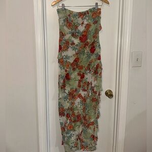 Sincerely Jules Strapless Floral Dress - Green and Red